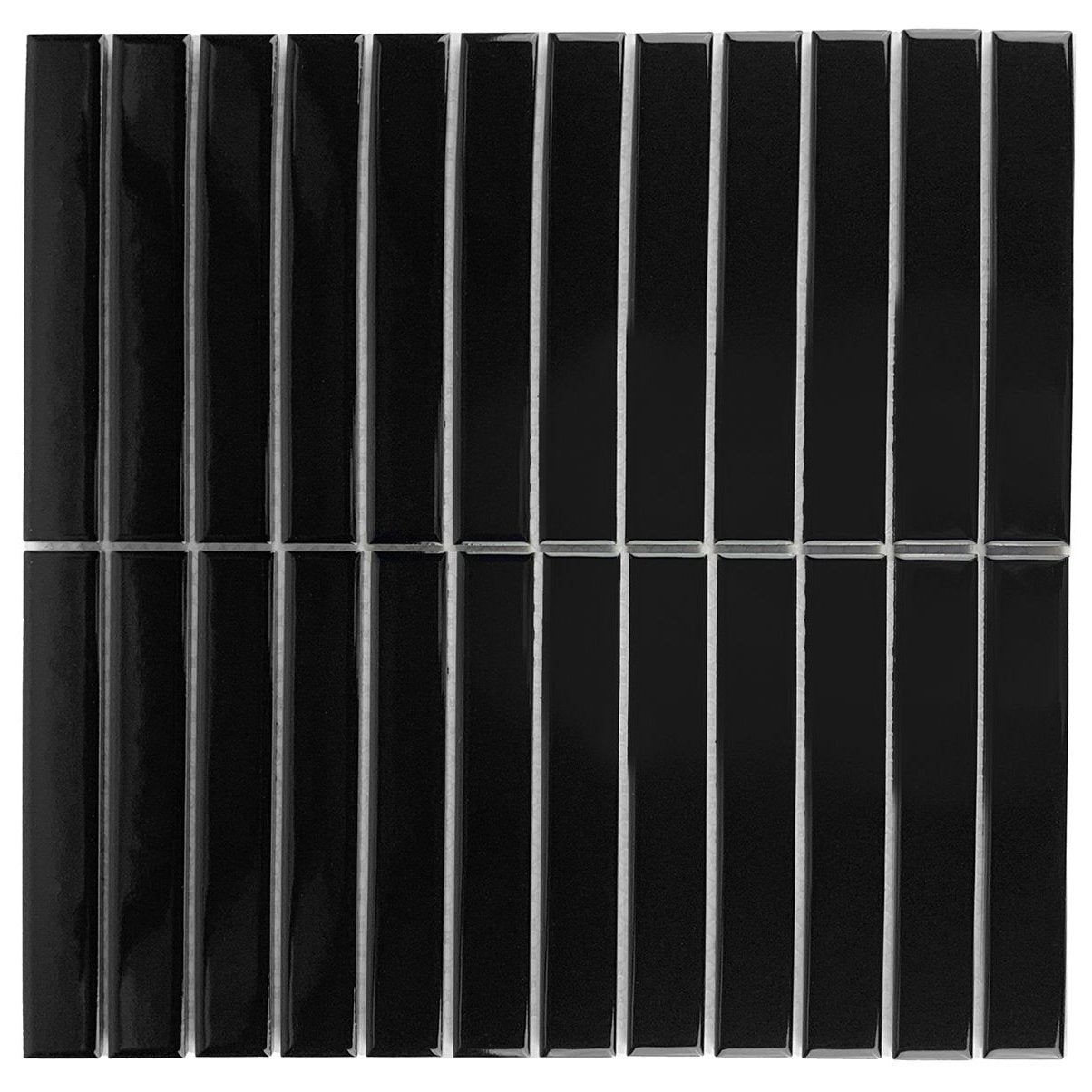 Gio Black Glossy 1" X 6" Stacked Linear Porcelain Mosaic Tile-Porcelain Mosaic-American Tile Depot