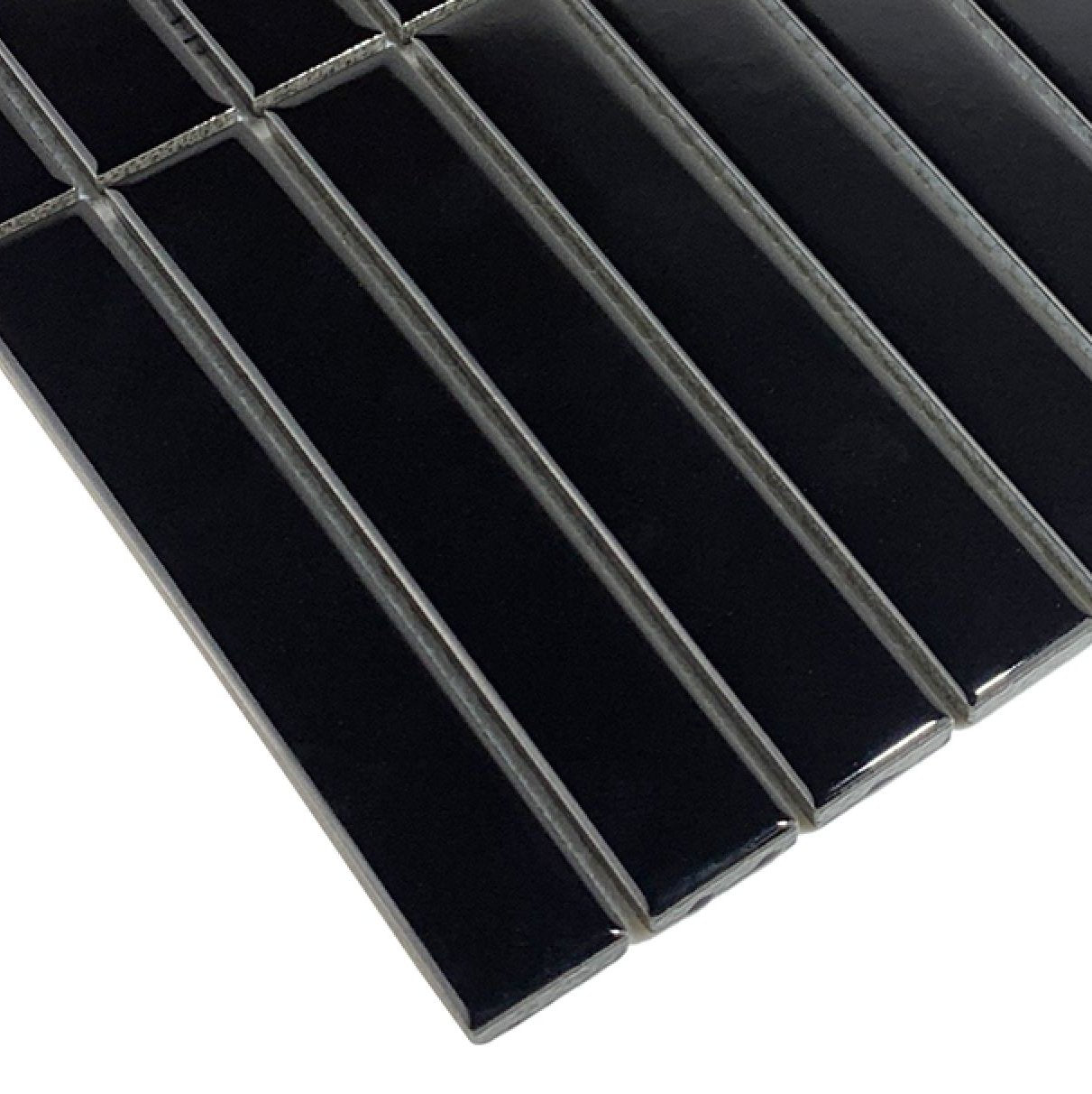 Gio Black Glossy 1" X 6" Stacked Linear Porcelain Mosaic Tile-Porcelain Mosaic-American Tile Depot