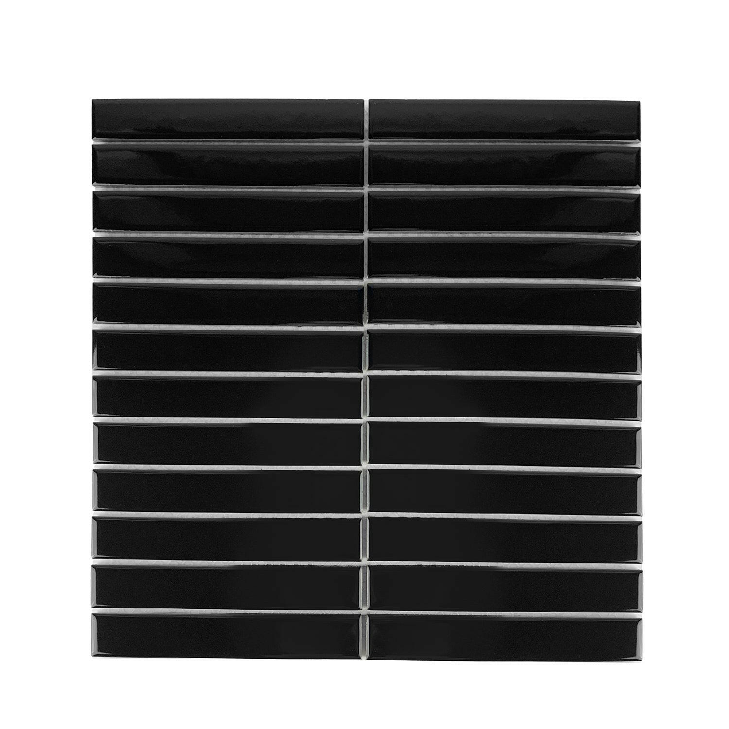 Gio Black Glossy 1" X 6" Stacked Linear Porcelain Mosaic Tile-Porcelain Mosaic-American Tile Depot