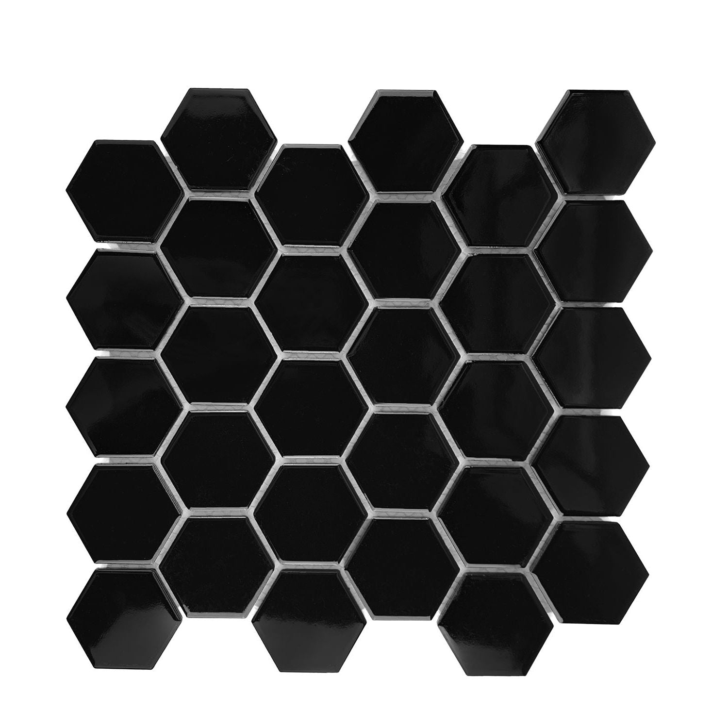 Gio Black Glossy 2" Hexagon Porcelain Mosaic Tile-Porcelain Mosaic-American Tile Depot