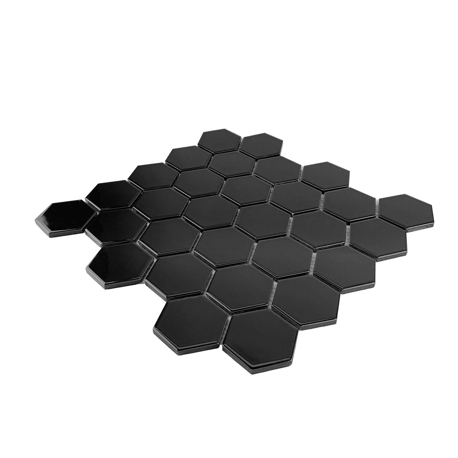 Gio Black Glossy 2" Hexagon Porcelain Mosaic Tile-Porcelain Mosaic-American Tile Depot