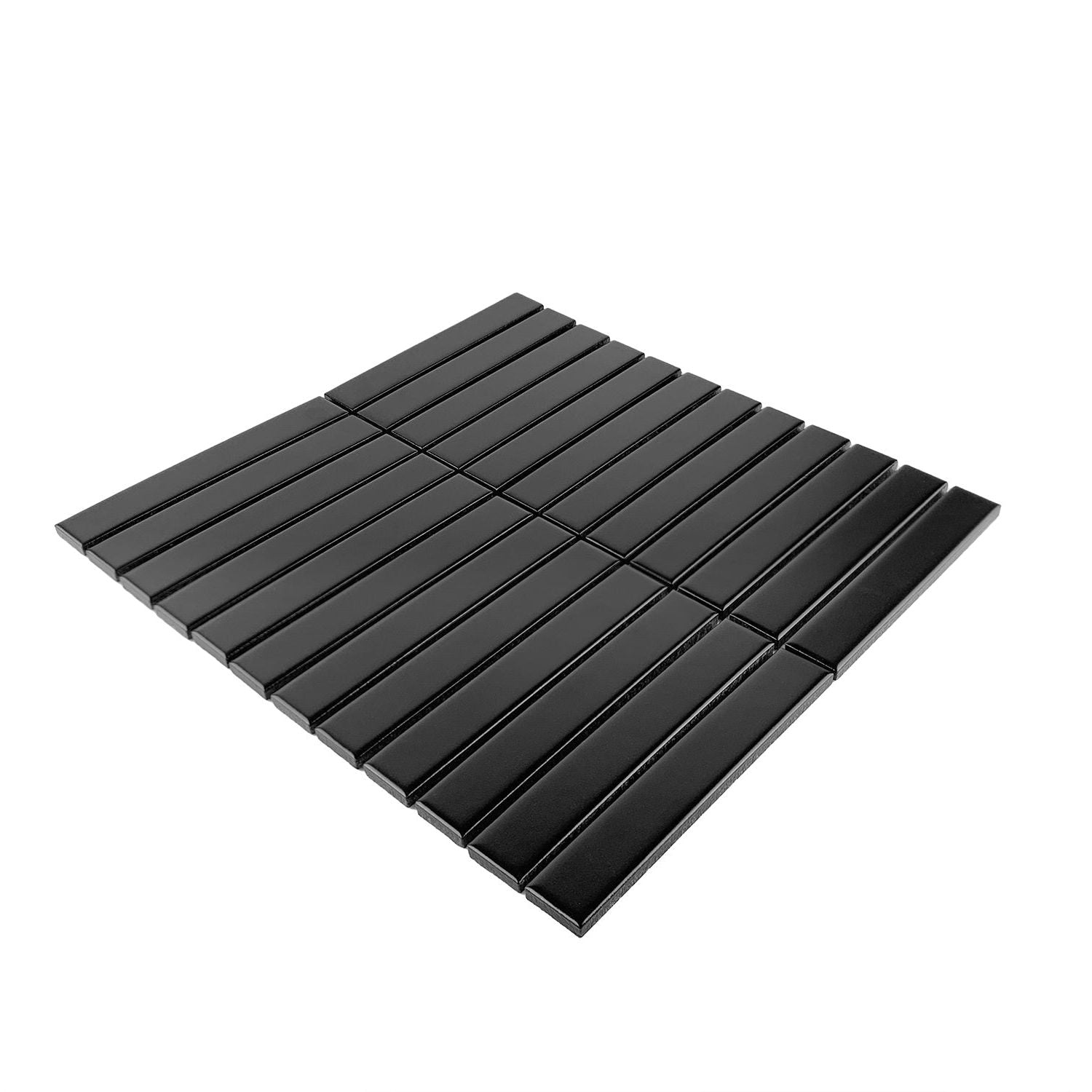 Gio Black Matte 1" X 6" Stacked Linear Porcelain Mosaic Tile-Porcelain Mosaic-American Tile Depot