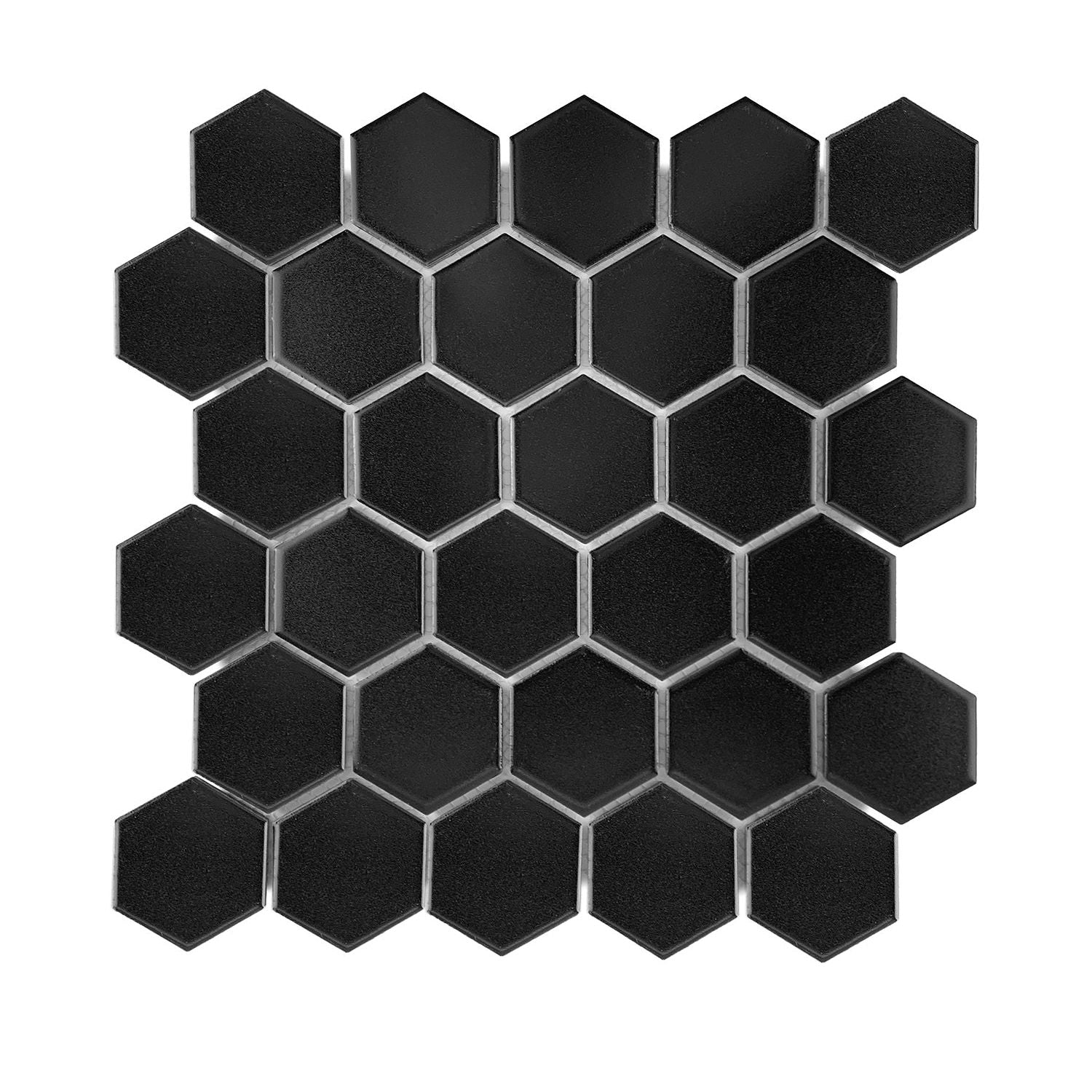 Gio Black Matte 2" Hexagon Porcelain Mosaic Tile-Porcelain Mosaic-American Tile Depot