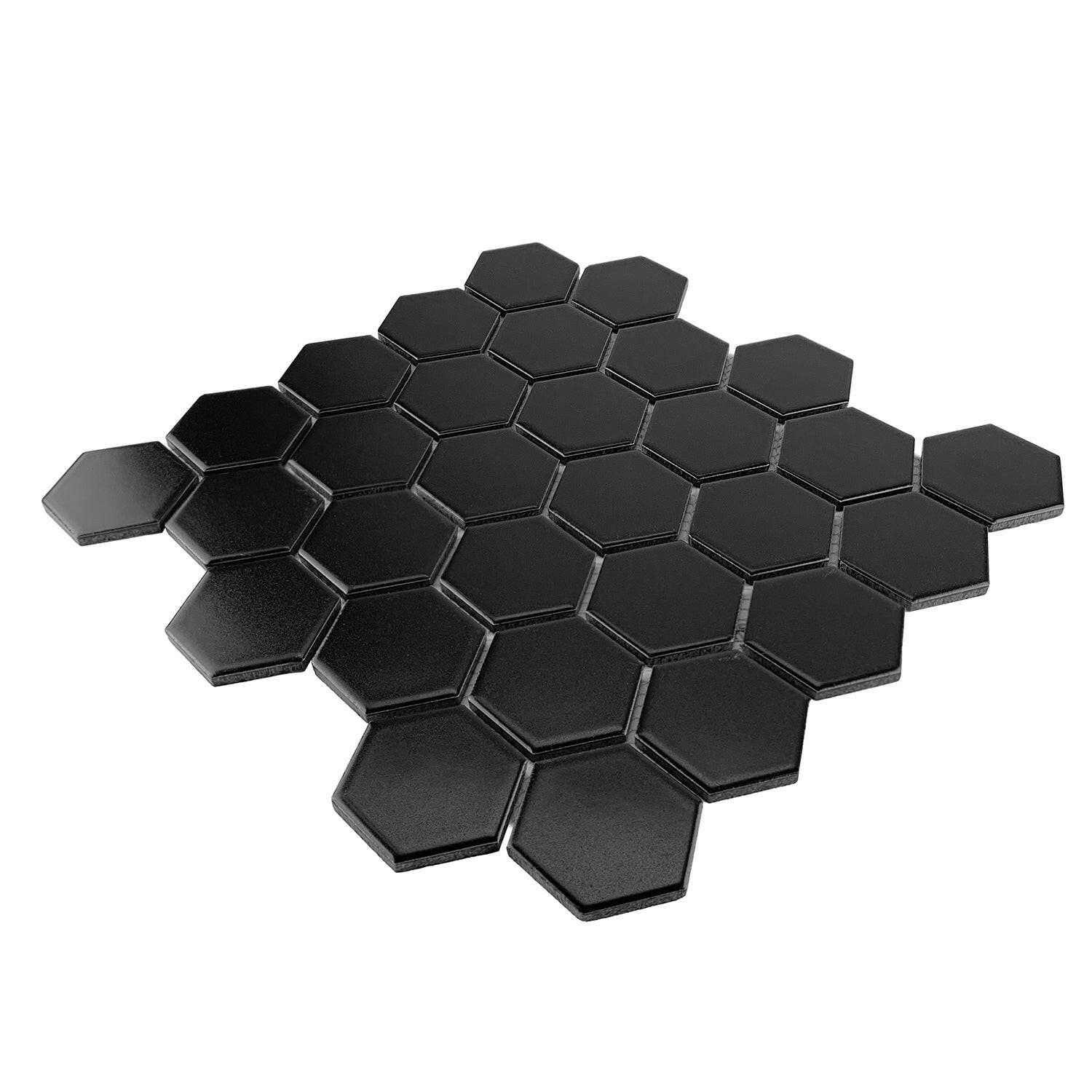 Gio Black Matte 2" Hexagon Porcelain Mosaic Tile-Porcelain Mosaic-American Tile Depot