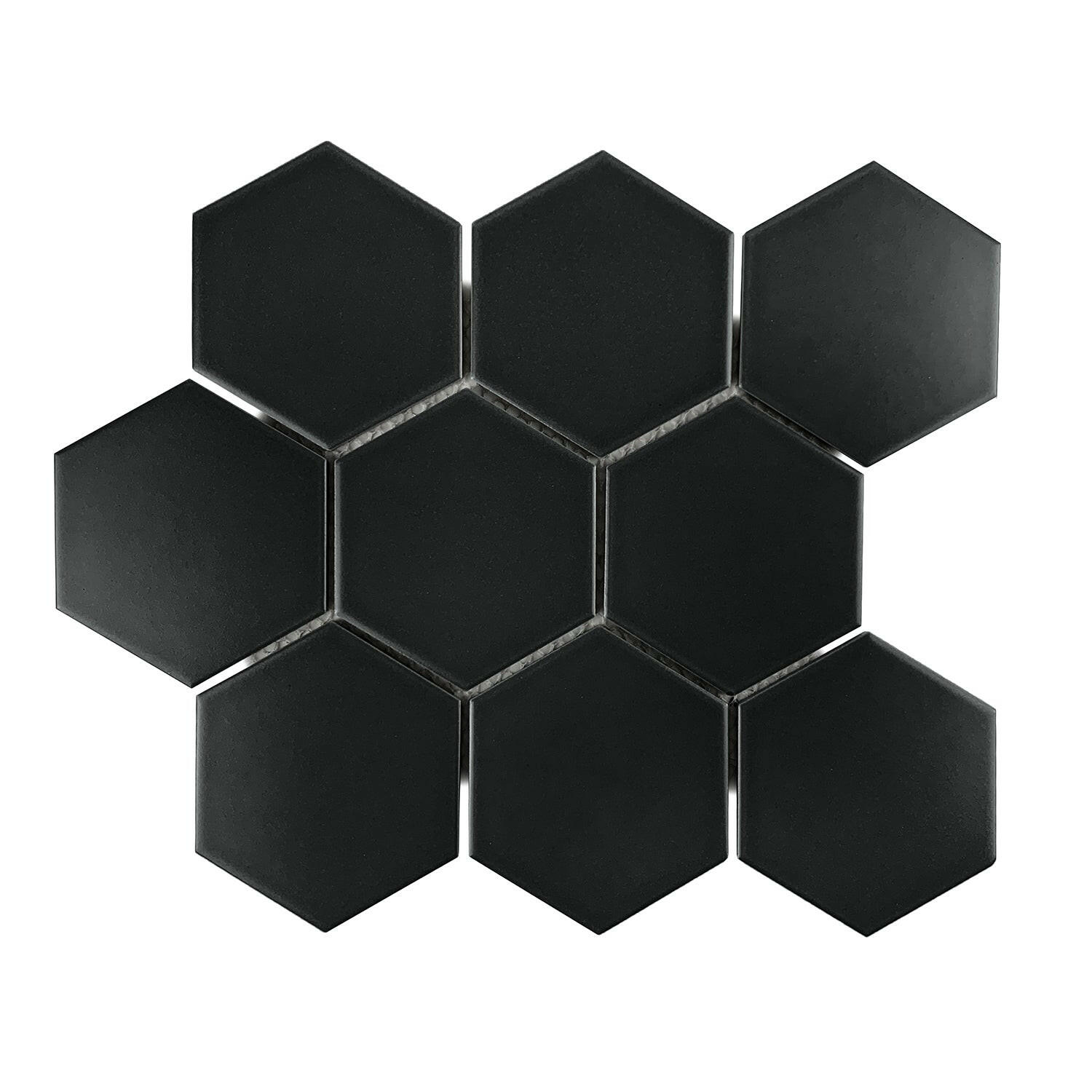 Gio Black Matte 4" Hexagon Porcelain Mosaic Tile-Porcelain Mosaic-American Tile Depot