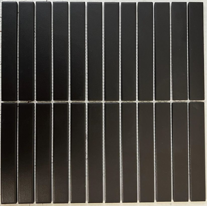 Gio Charcoal Black Matte 1" X 6" Stacked Linear Non-Slip Porcelain Mosaic Tile-Porcelain Mosaic-American Tile Depot