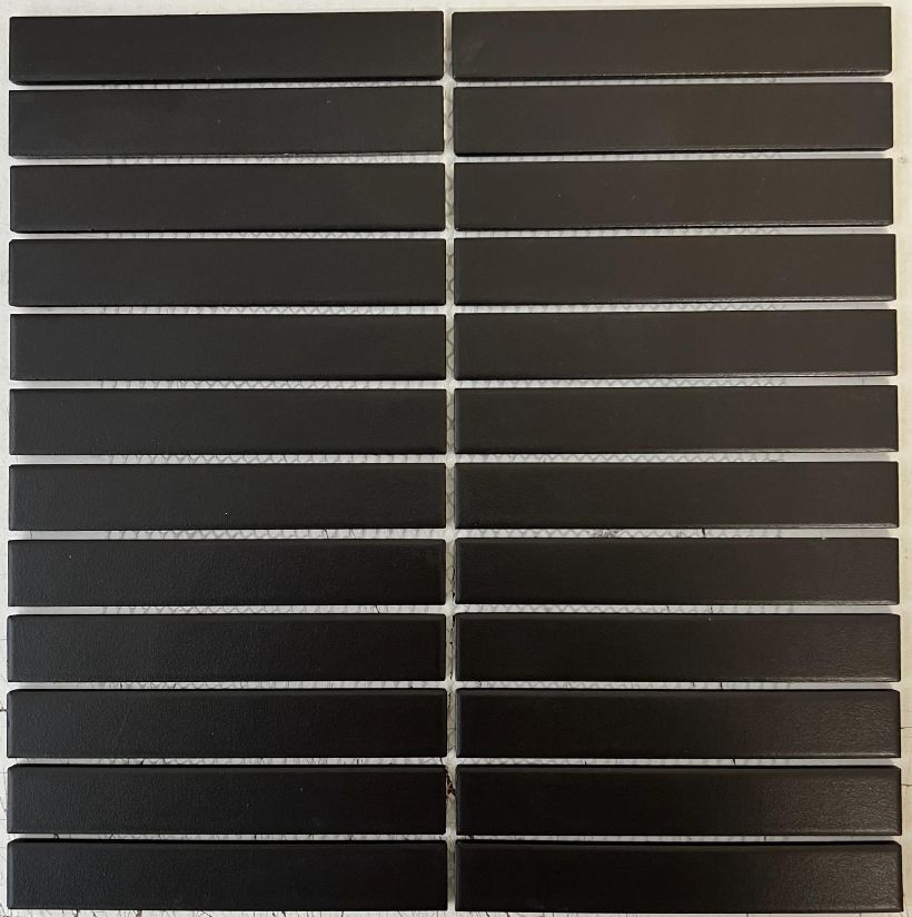 Gio Charcoal Black Matte 1" X 6" Stacked Linear Non-Slip Porcelain Mosaic Tile-Porcelain Mosaic-American Tile Depot