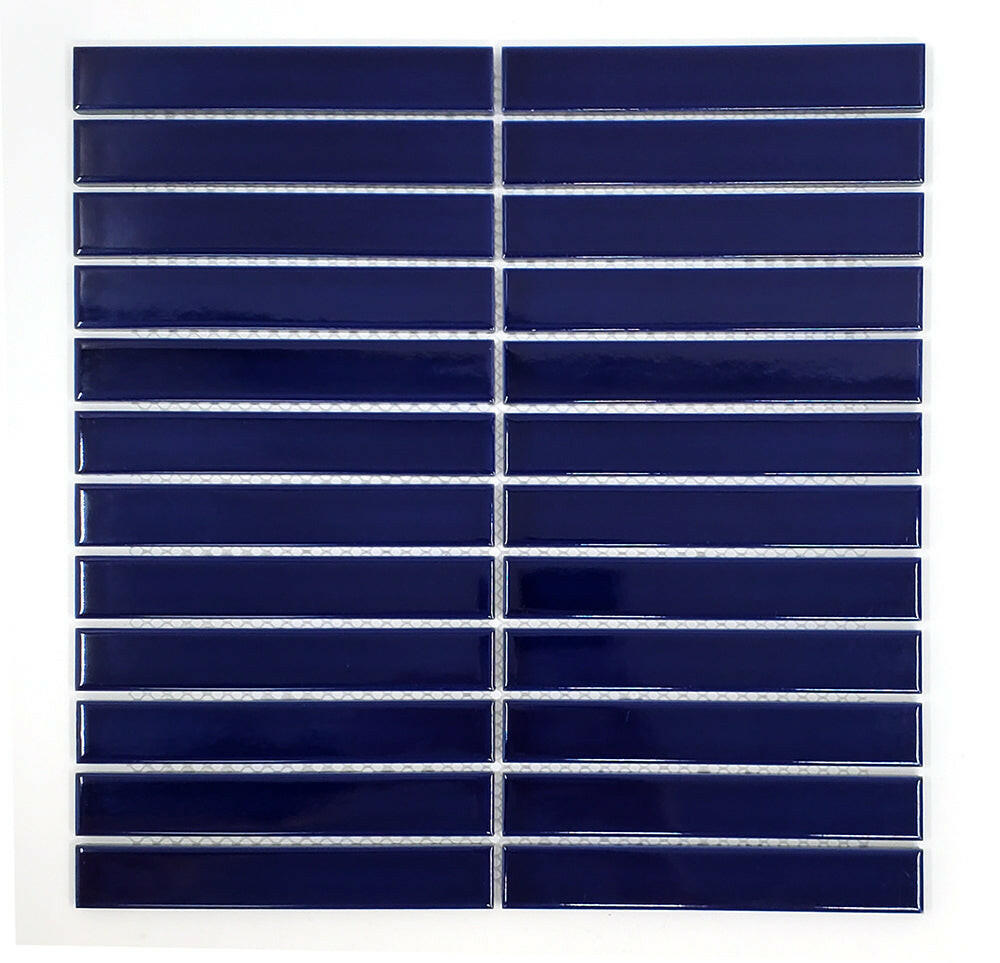 Gio Cobalt Blue Glossy 1" X 6" Stacked Linear Porcelain Mosaic Tile-Porcelain Mosaic-American Tile Depot