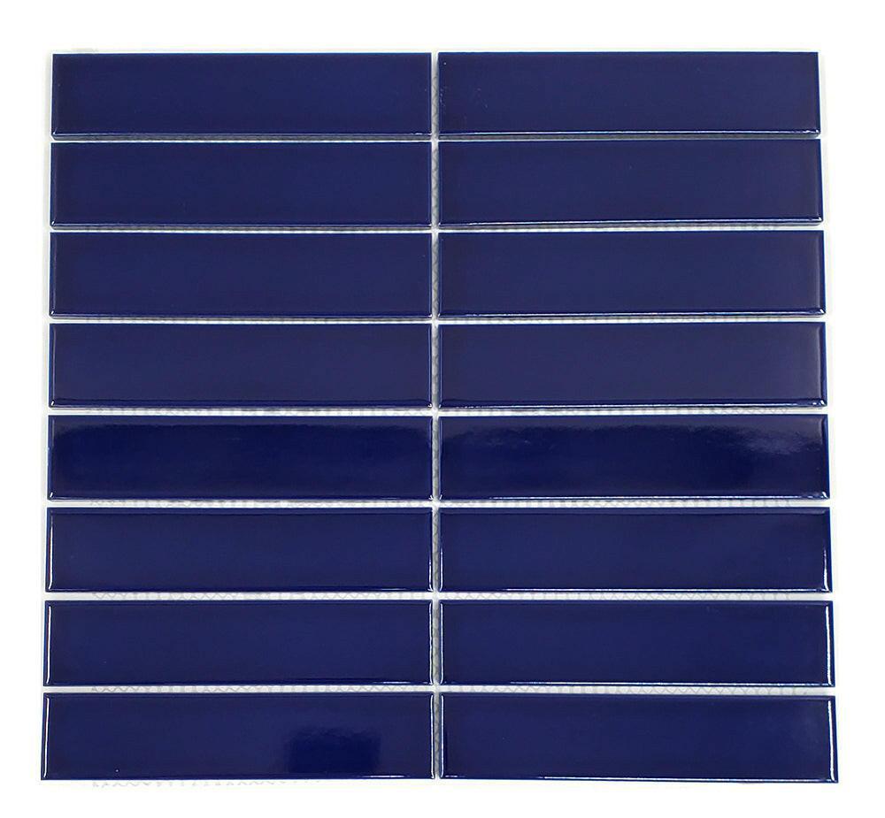 Gio Cobalt Blue Glossy 1.25" X 6" Stacked Linear Porcelain Mosaic Tile-Porcelain Mosaic-American Tile Depot