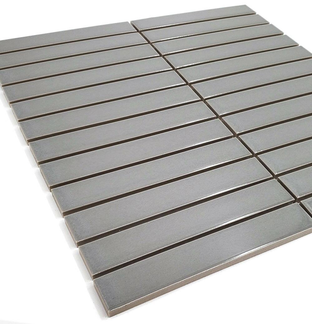 Gio Gray Glossy 1" X 6" Stacked Linear Porcelain Mosaic Tile-Porcelain Mosaic-American Tile Depot