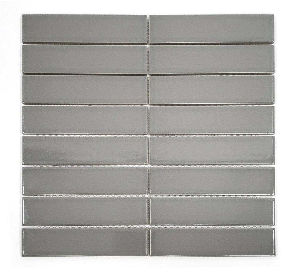 Gio Gray Glossy 1.25" X 6" Stacked Linear Porcelain Mosaic Tile-Porcelain Mosaic-American Tile Depot