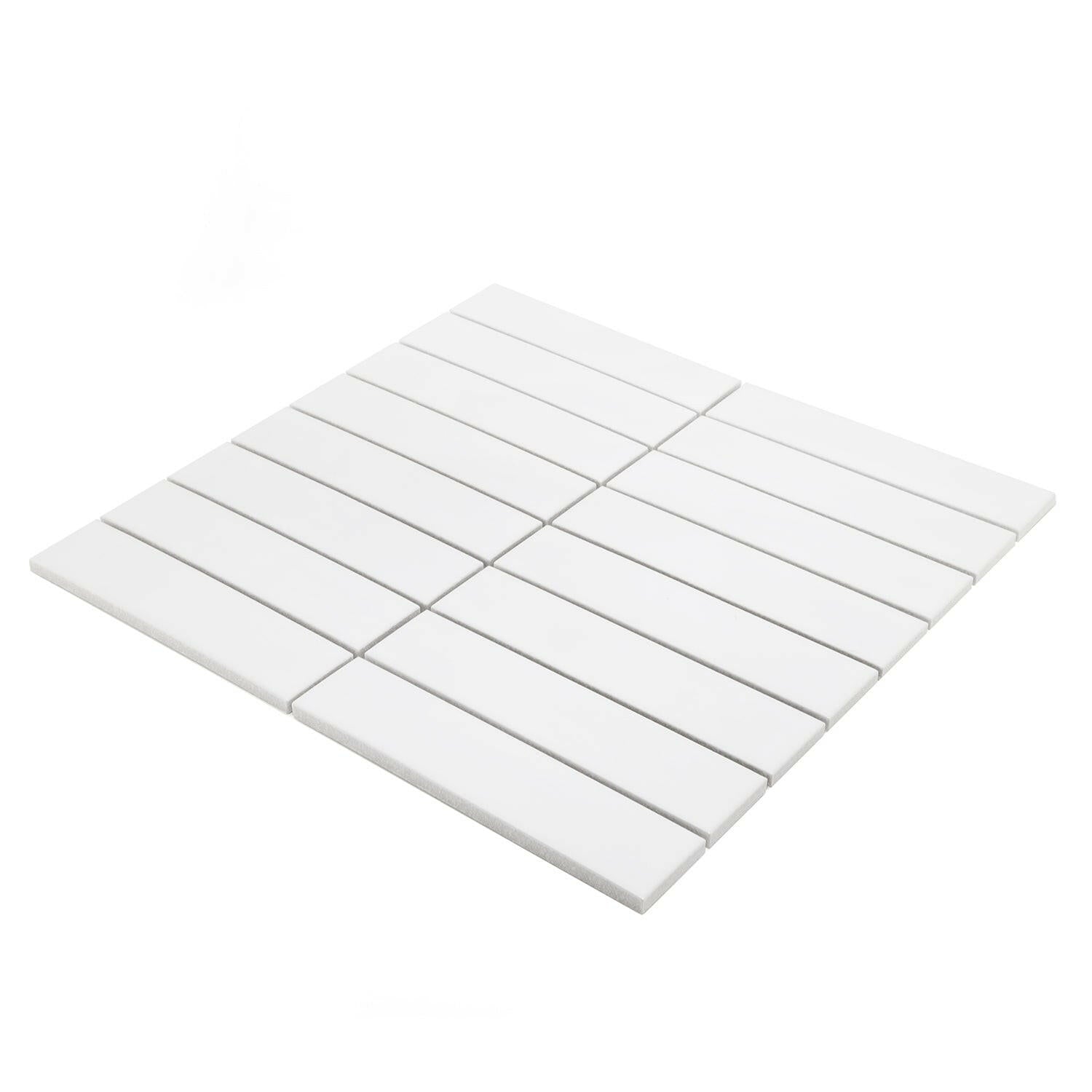 Gio White Glossy 1.25" X 6" Stacked Linear Porcelain Mosaic Tile-Porcelain Mosaic-American Tile Depot