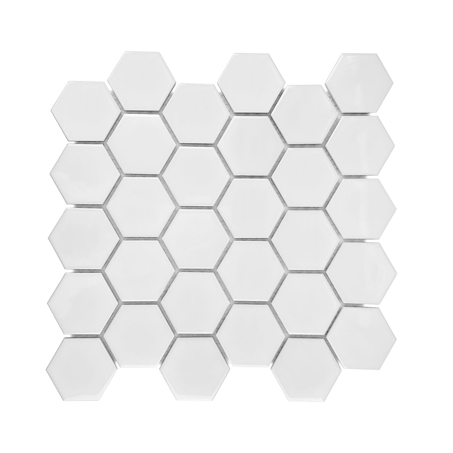 Gio White Glossy 2" Hexagon Porcelain Mosaic Tile-Porcelain Mosaic-American Tile Depot