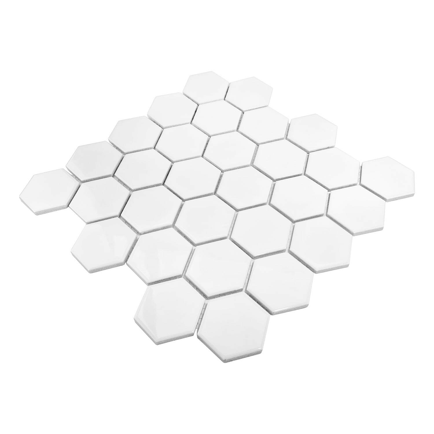 Gio White Glossy 2" Hexagon Porcelain Mosaic Tile-Porcelain Mosaic-American Tile Depot