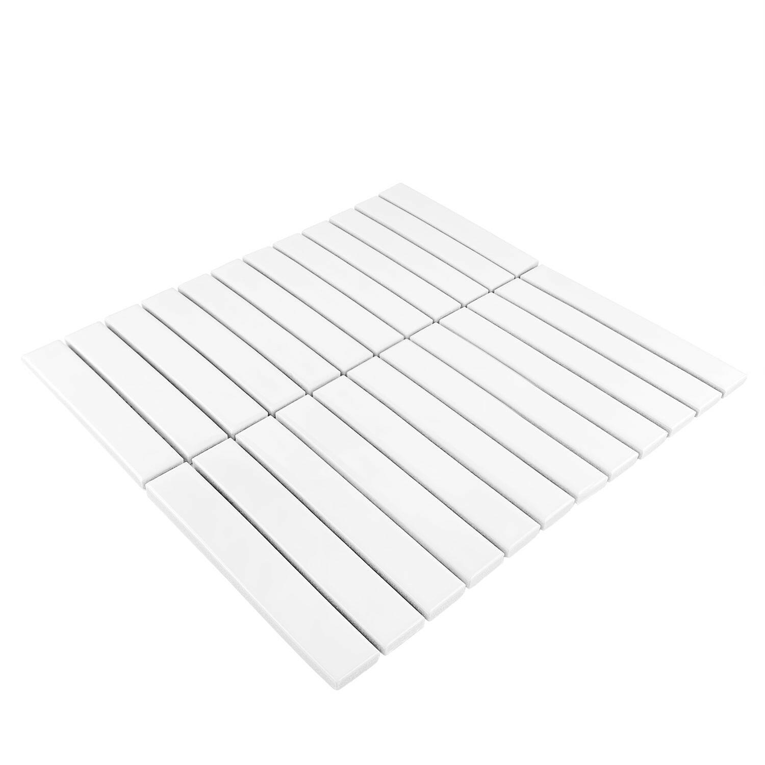 Gio White Matte 1" X 6" Stacked Linear Porcelain Mosaic Tile-Porcelain Mosaic-American Tile Depot