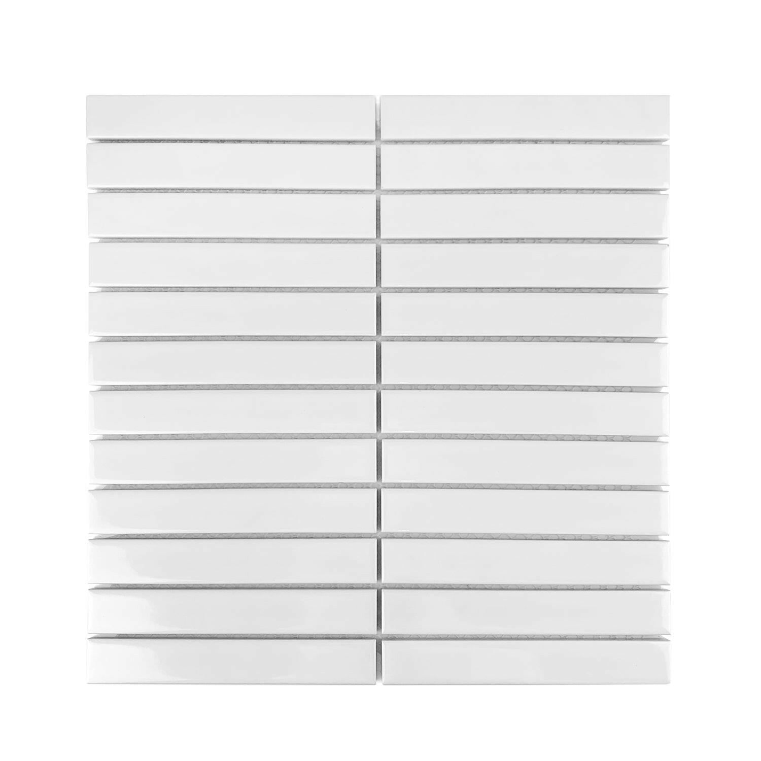 Gio White Matte 1" X 6" Stacked Linear Porcelain Mosaic Tile-Porcelain Mosaic-American Tile Depot