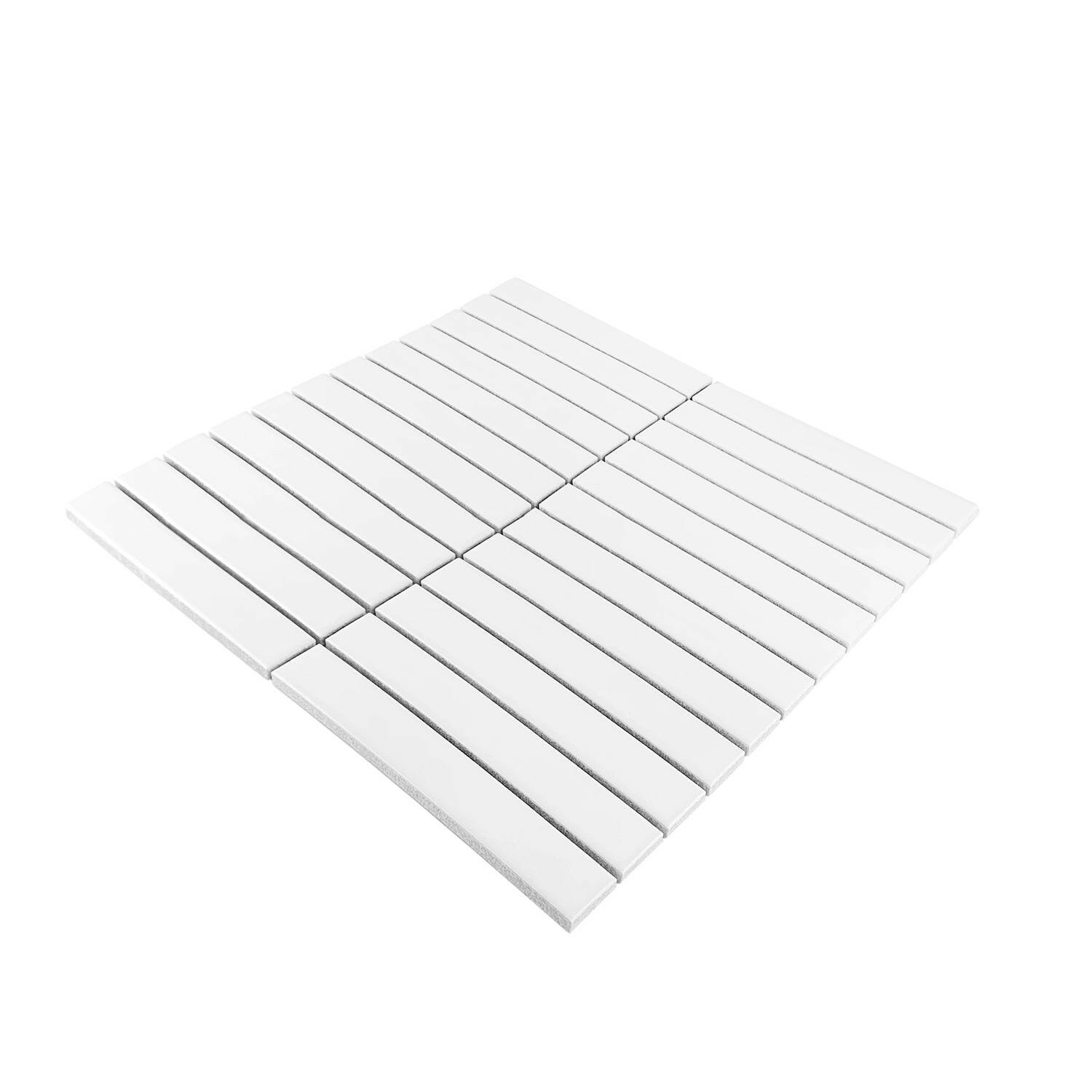 Gio White Glossy 1" X 6" Stacked Linear Porcelain Mosaic Tile