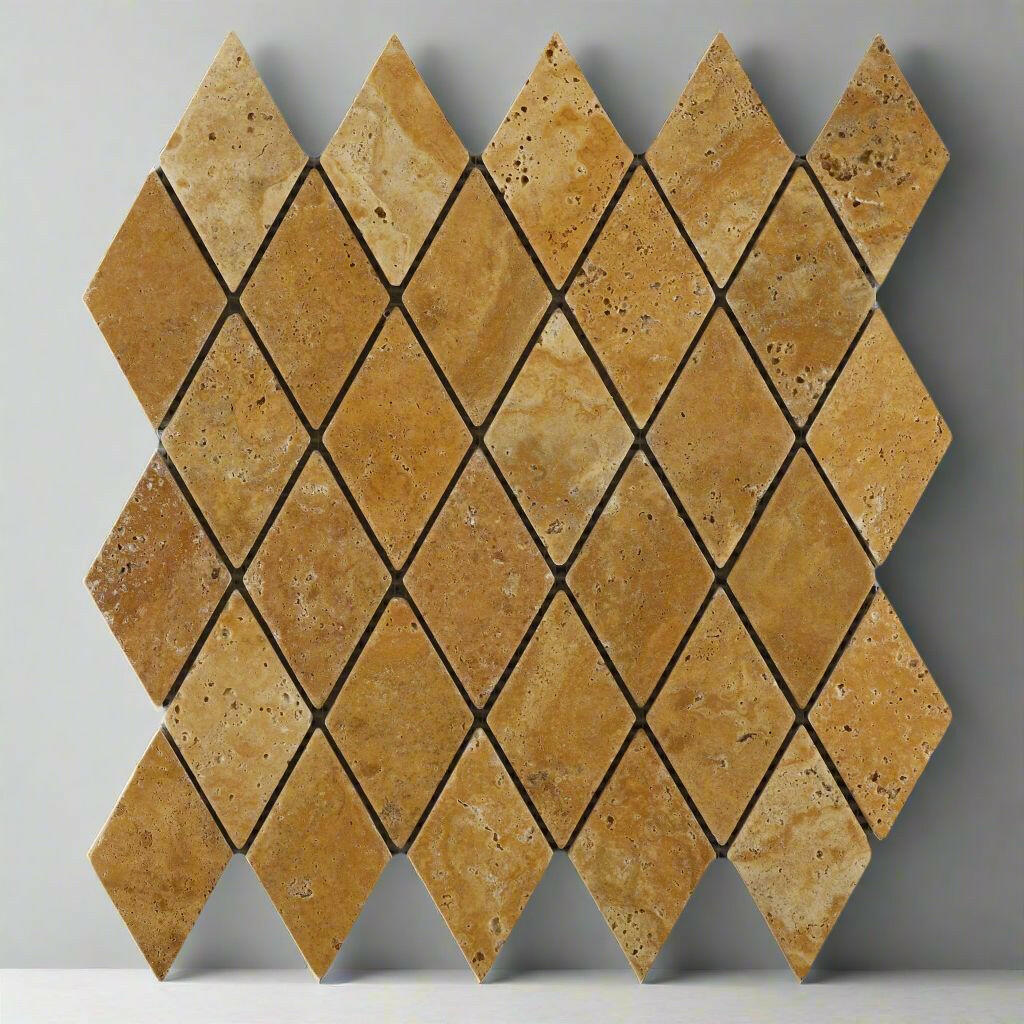 Gold / Yellow Travertine 2 X 4 Tumbled Diamond Mosaic Tile-Travertine Mosaic-American Tile Depot