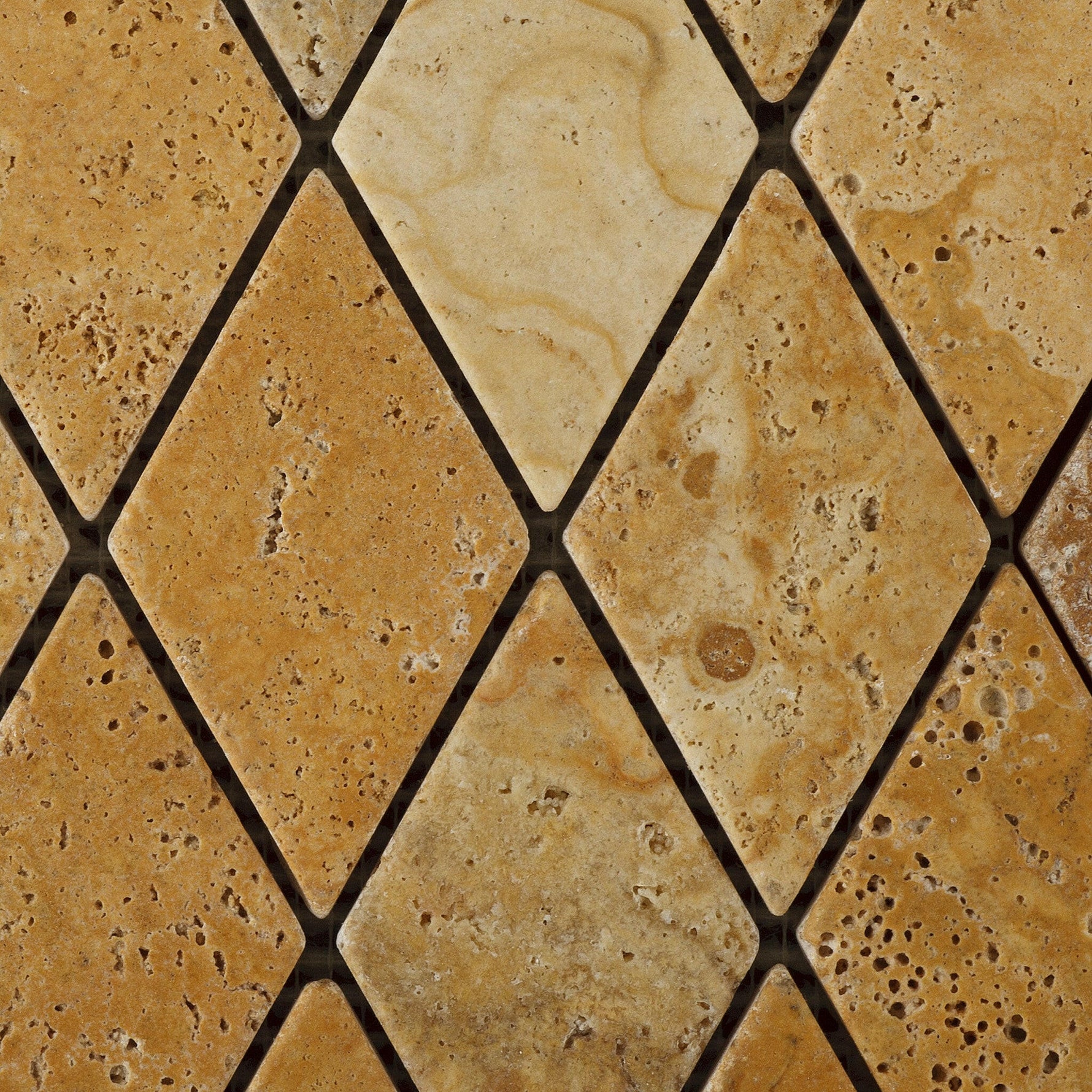 Gold / Yellow Travertine 2 X 4 Tumbled Diamond Mosaic Tile-Travertine Mosaic-American Tile Depot