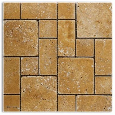 Gold / Yellow Travertine 3-Pieced Mini-Pattern Tumbled Mosaic Tile-Travertine Mosaic-American Tile Depot