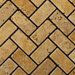 Gold / Yellow Travertine Tumbled 1 X 2 Herringbone Mosaic Tile-Travertine Mosaic-American Tile Depot