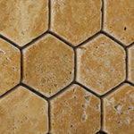 Gold / Yellow Travertine Tumbled 2'' Hexagon Mosaic Tile-Travertine Mosaic-American Tile Depot