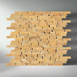 Gold / Yellow Travertine Tumbled Random Strip Mosaic Tile-Travertine Mosaic-American Tile Depot