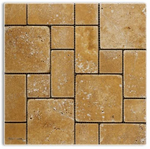 Gold / Yellow Travertine 3-Pieced Mini-Pattern Tumbled Mosaic Tile-Travertine Mosaic-American Tile Depot