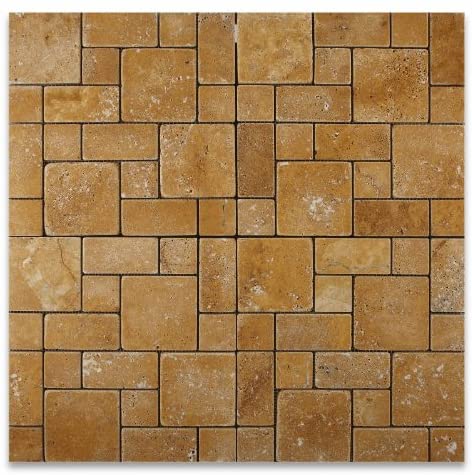 Gold / Yellow Travertine 3-Pieced Mini-Pattern Tumbled Mosaic Tile