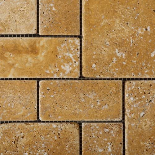 Gold / Yellow Travertine 3-Pieced Mini-Pattern Tumbled Mosaic Tile