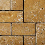 Gold / Yellow Travertine 3-Pieced Mini-Pattern Tumbled Mosaic Tile