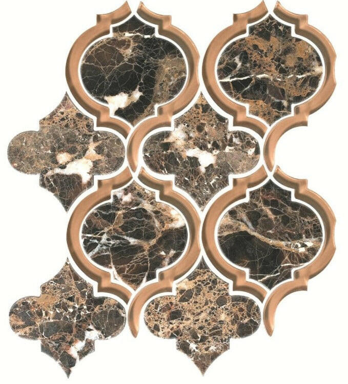 Grace Dark Emperador Arabesque Waterjet Mosaic Wall Tile-Mixed Mosaic-American Tile Depot