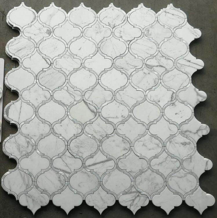 Grace Pearl Calacatta White Arabesque Waterjet Mosaic Wall Tile-Mixed Mosaic-American Tile Depot