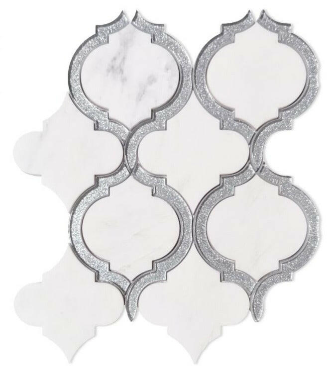 Grace Silver White Arabesque Waterjet Mosaic Wall Tile-Mixed Mosaic-American Tile Depot