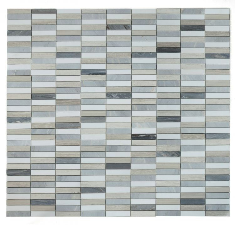 Groove Blue Polished Linear Marble Mosaic Tile-Marble Mosaic-American Tile Depot