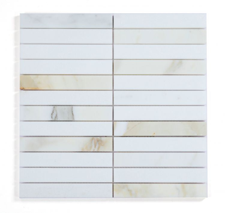 Groove Calacatta Long Polished Linear Marble Mosaic Tile-Marble Mosaic-American Tile Depot