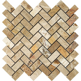 Valencia Travertine Tumbled 1 X 2 Herringbone Mosaic Tile