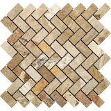 Valencia Travertine Tumbled 1 X 2 Herringbone Mosaic Tile