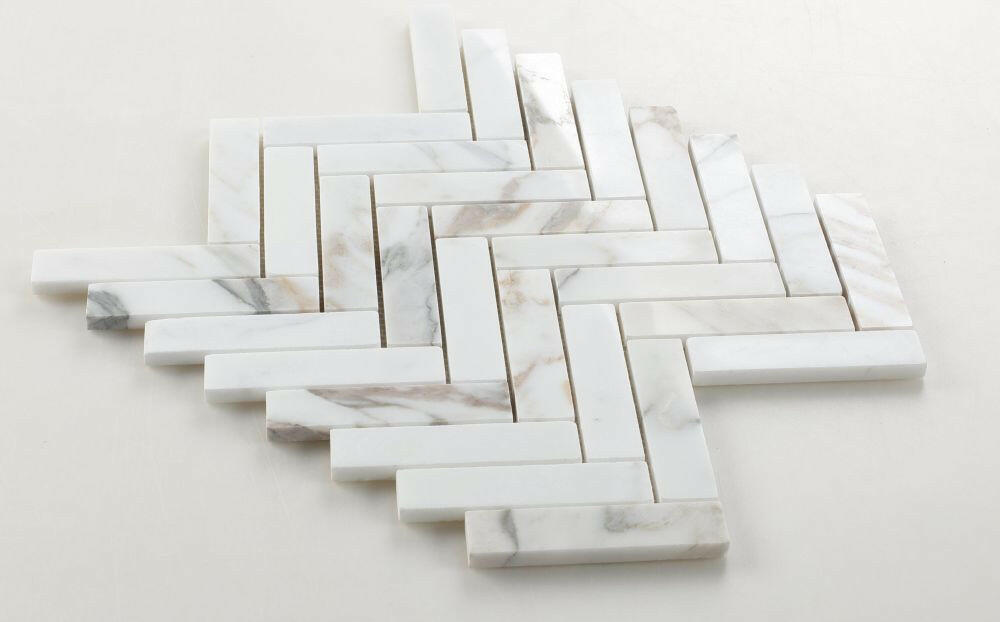 Herringbone Calacatta Gold Polished Marble Mosaic Tile-Marble Mosaic-American Tile Depot