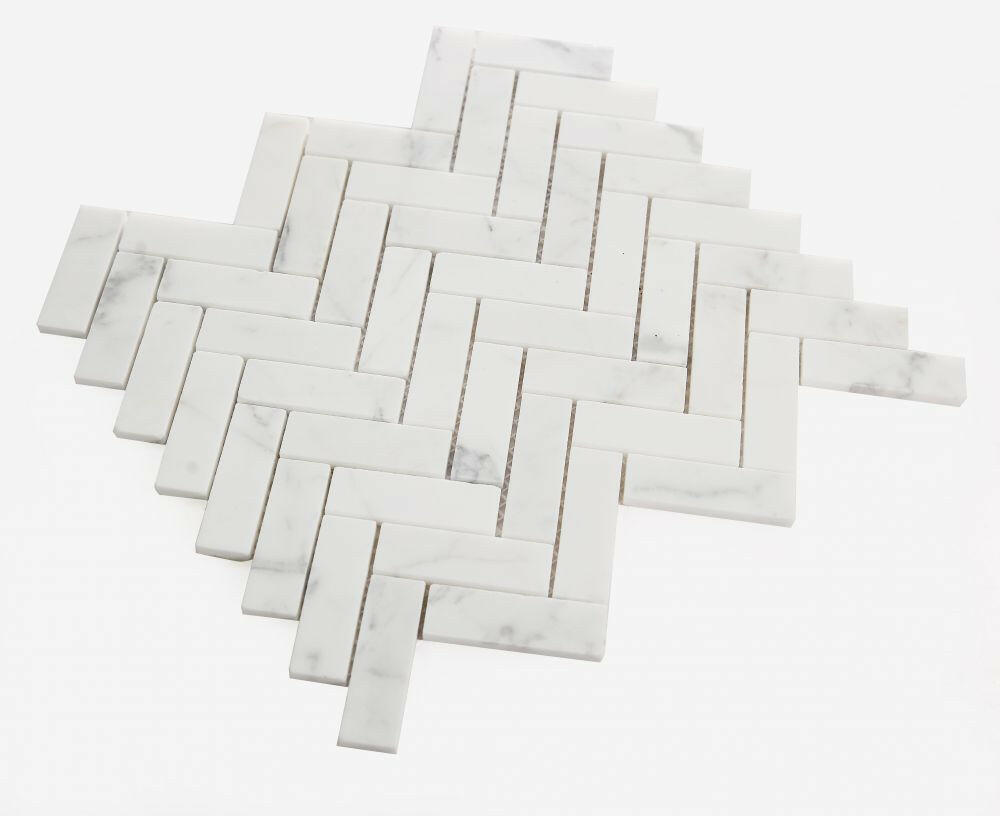 Herringbone Calacatta White Honed Marble Mosaic Tile-Marble Mosaic-American Tile Depot