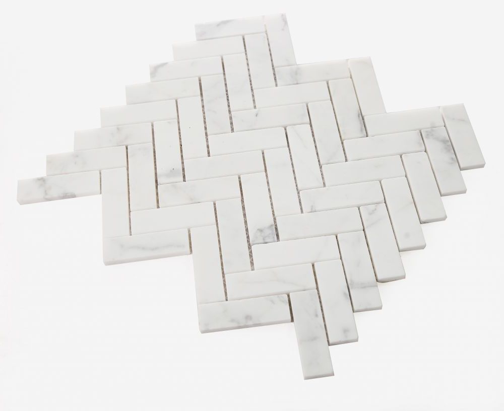 Herringbone Calacatta White Honed Marble Mosaic Tile-Marble Mosaic-American Tile Depot