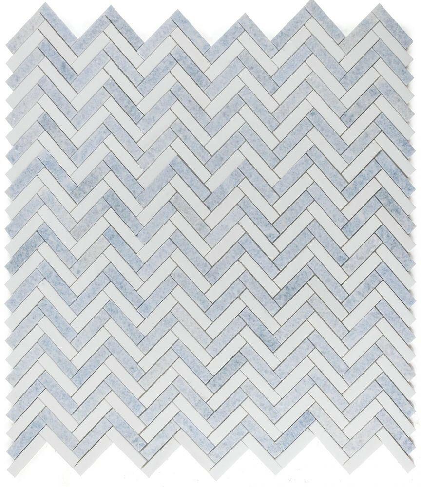 Herringbone Crystal Ocean Polished Marble Mosaic Tile-Marble Mosaic-American Tile Depot