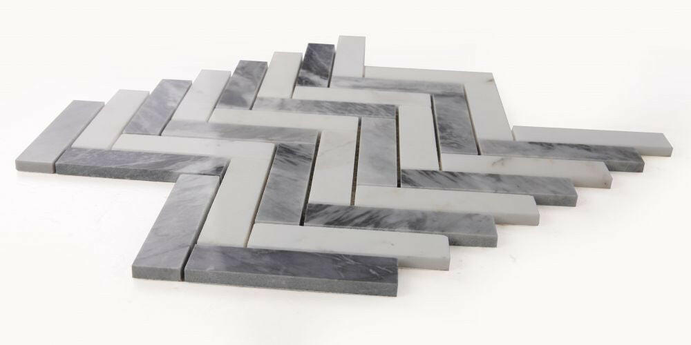 Herringbone Dusk Polished Marble Mosaic Tile-Marble Mosaic-American Tile Depot