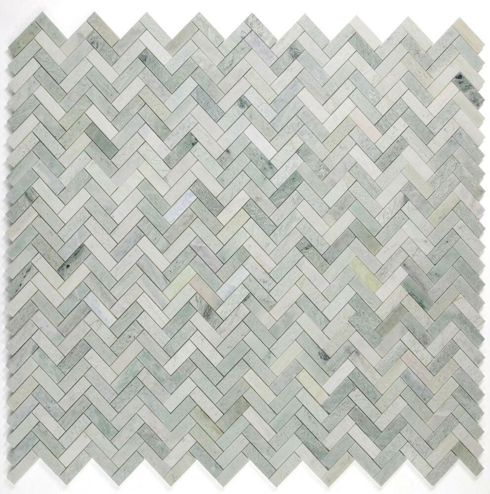 Herringbone Green Polished Marble Mosaic Tile-Marble Mosaic-American Tile Depot