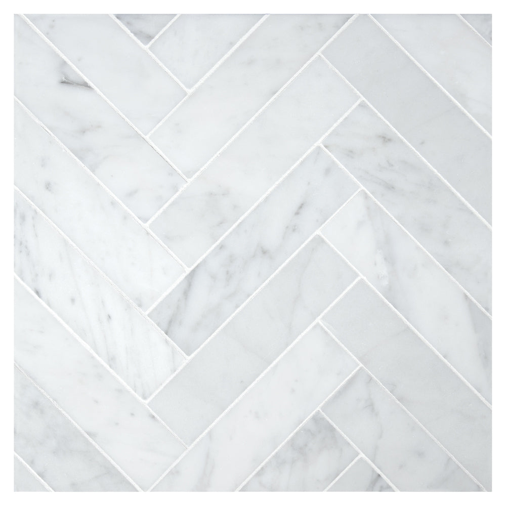 Carrara White Marble Honed 1.25 x 6 Herringbone Mosaic Tile-Marble Mosaic-American Tile Depot