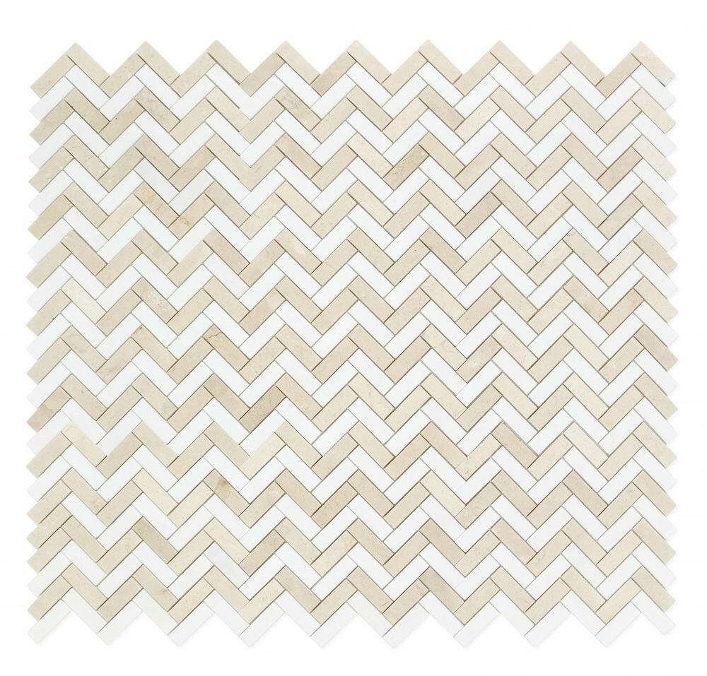 Herringbone Marfil Polished Marble Mosaic Tile-Marble Mosaic-American Tile Depot