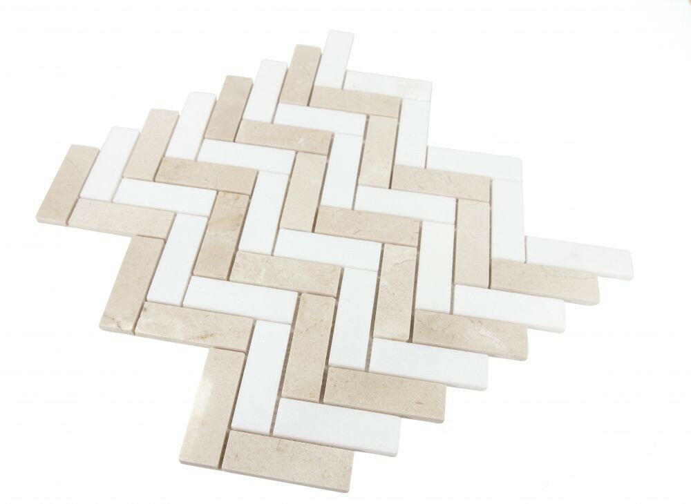 Herringbone Marfil Polished Marble Mosaic Tile-Marble Mosaic-American Tile Depot