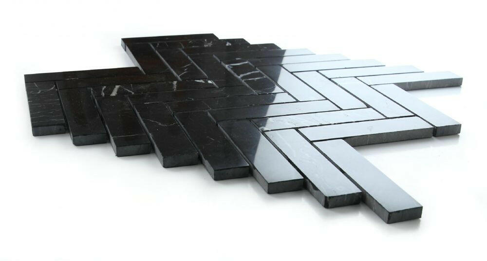 Herringbone Marquina Polished Marble Mosaic Tile-Marble Mosaic-American Tile Depot