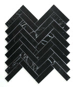 Herringbone Marquina Polished Marble Mosaic Tile-Marble Mosaic-American Tile Depot