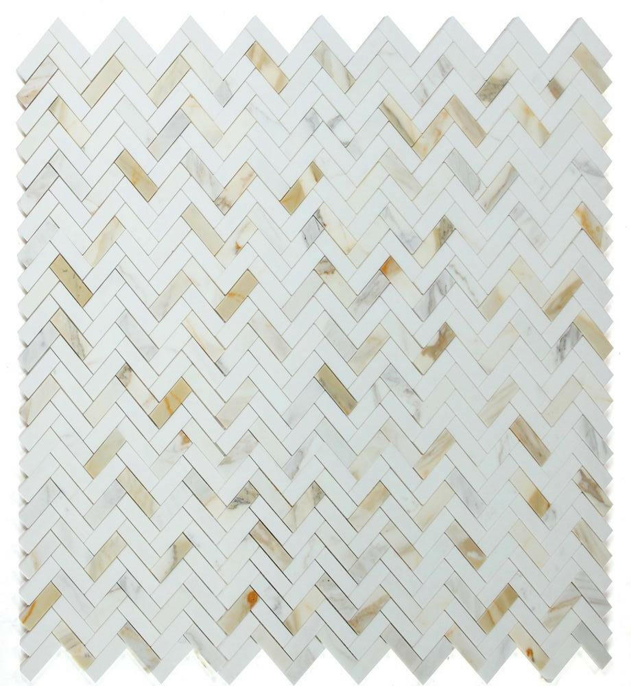 Herringbone Sunrise Polished Marble Mosaic Tile-Marble Mosaic-American Tile Depot